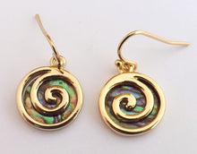 Load image into Gallery viewer, Paua & Spiral Koru Earrings (Gold or Silver Options)