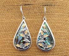 Load image into Gallery viewer, Paua, Gold & Silver Tone Floral Teardrop Earrings