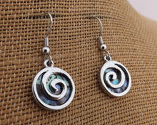 Load image into Gallery viewer, Paua & Spiral Koru Earrings (Gold or Silver Options)