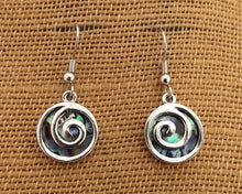 Load image into Gallery viewer, Paua & Spiral Koru Earrings (Gold or Silver Options)