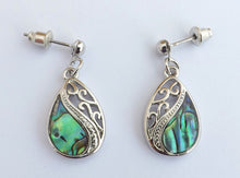 Load image into Gallery viewer, Paua & Silver Tone Teardrop Earrings