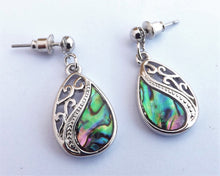 Load image into Gallery viewer, Paua & Silver Tone Teardrop Earrings