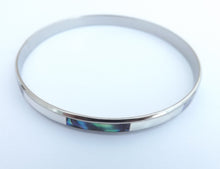 Load image into Gallery viewer, Paua, White Mother of Pearl & Silver Tone Bangle Bracelet
