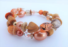 Load image into Gallery viewer, Peach, Tan, Gold & Clear Beads Memory Wire Bracelet