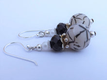 Load image into Gallery viewer, Pearl White & Black Kathryn Design Bead Earrings on Sterling Silver Hooks