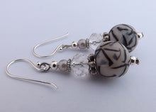 Load image into Gallery viewer, Pearly White & Black Kathryn Design Bead Earrings on Sterling Silver Hooks