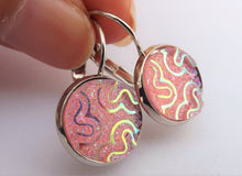 Load image into Gallery viewer, Pink AB Lustre Squiggle on Lever Back Hooks