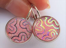 Load image into Gallery viewer, Pink AB Lustre Squiggle on Lever Back Hooks