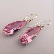 Load image into Gallery viewer, Pink Faceted Crystal Drop Earrings on Sterling Silver Hooks