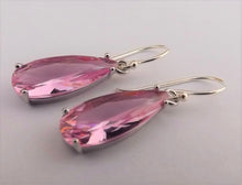Load image into Gallery viewer, Pink Faceted Crystal Drop Earrings on Sterling Silver Hooks