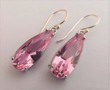Load image into Gallery viewer, Pink Faceted Crystal Drop Earrings on Sterling Silver Hooks