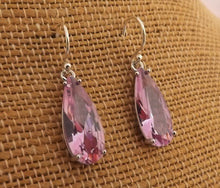Load image into Gallery viewer, Pink Faceted Crystal Drop Earrings on Sterling Silver Hooks