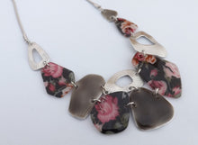 Load image into Gallery viewer, Pink Floral Acrylic & & Silver Tone Collar Necklace