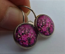 Load image into Gallery viewer, Dark Pink Flowers - Dome Earrings on Lever Back Hooks