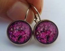 Load image into Gallery viewer, Dark Pink Flowers - Dome Earrings on Lever Back Hooks