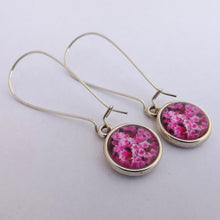 Load image into Gallery viewer, Pink Flowers Dome Earrings on Long Kidney Hooks