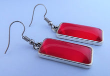 Load image into Gallery viewer, Pink Red Rectangle Dome Drop Earrings