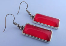 Load image into Gallery viewer, Pink Red Rectangle Dome Drop Earrings