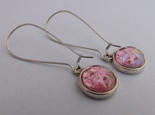 Load image into Gallery viewer, Pink Star Sparkle Handmade Dome Earrings on Long Kidney Hooks