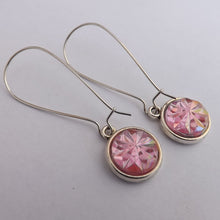 Load image into Gallery viewer, Pink Star Sparkle Handmade Dome Earrings on Long Kidney Hooks