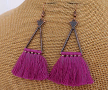 Load image into Gallery viewer, Copper Tone Triangle Tassel Earrings (12x colour options)