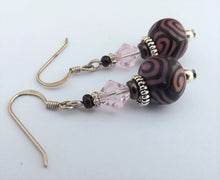 Load image into Gallery viewer, Pink & Black Kathryn Design earrings on Sterling Silver hooks