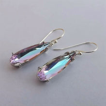 Load image into Gallery viewer, Pink & Blue Faceted Crystal Drop Earrings on Sterling Silver Hooks