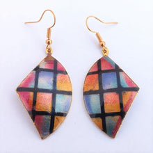 Load image into Gallery viewer, Pink, Blue & Gold Tone Vintage Enamel Earrings