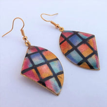 Load image into Gallery viewer, Pink, Blue & Gold Tone Vintage Enamel Earrings