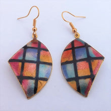 Load image into Gallery viewer, Pink, Blue & Gold Tone Vintage Enamel Earrings