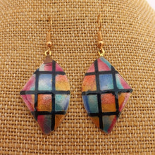 Load image into Gallery viewer, Pink, Blue & Gold Tone Vintage Enamel Earrings