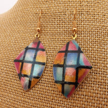 Load image into Gallery viewer, Pink, Blue & Gold Tone Vintage Enamel Earrings