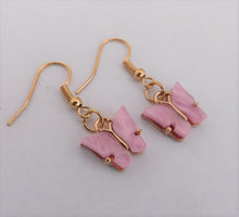 Load image into Gallery viewer, Pink & Gold Tone Butterfly Earrings