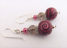 Load image into Gallery viewer, Pink, Grey & White Kathryn Design bead earrings on sterling silver Hooks