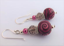 Load image into Gallery viewer, Pink, Grey & White Kathryn Design bead earrings on sterling silver Hooks