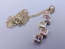 Load image into Gallery viewer, Pink, Purple & Clear Sterling Silver Pendant Necklace
