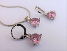 Load image into Gallery viewer, Pink & Silver Tone Round Crystal Cut Round Faceted Necklace & Earrings Set