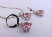 Load image into Gallery viewer, Pink & Silver Tone Round Crystal Cut Round Faceted Necklace & Earrings Set
