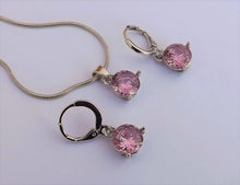 Load image into Gallery viewer, Pink & Silver Tone Round Crystal Cut Round Faceted Necklace & Earrings Set