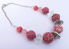 Load image into Gallery viewer, Pink & White Chunky Kathryn Design Bead Necklace with Chain