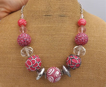 Load image into Gallery viewer, Pink & White Chunky Kathryn Design Bead Necklace with Chain