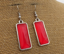 Load image into Gallery viewer, Red Rectangle Dome Drop Earrings