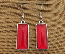 Load image into Gallery viewer, Red Rectangle Dome Drop Earrings