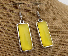 Load image into Gallery viewer, Yellow Rectangle Dome Drop Earrings