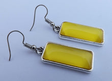 Load image into Gallery viewer, Yellow Rectangle Dome Drop Earrings