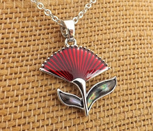 Load image into Gallery viewer, Pohutukawa Flower Pendant Necklace on Silver Tone Chain