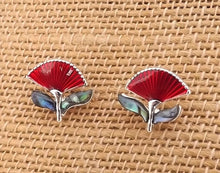 Load image into Gallery viewer, Pohutukawa Flower with Paua Stud Earrings