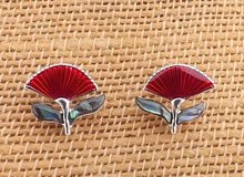 Load image into Gallery viewer, Pohutukawa Flower with Paua Stud Earrings