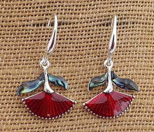 Load image into Gallery viewer, Pohutukawa Flower with Paua, Drop Earrings (free giftbox)