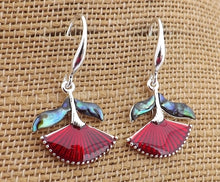 Load image into Gallery viewer, Pohutukawa Flower with Paua, Drop Earrings (free giftbox)
